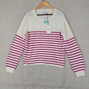 Stitches + Stripes Aubrey Striped Crewneck Pullover Sweater White Pink Large NEW